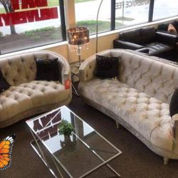 OVONLEA 2 PCS TUFTED GREY LİVİNG ROOM SETS SOFAS AND LOVESEATS 