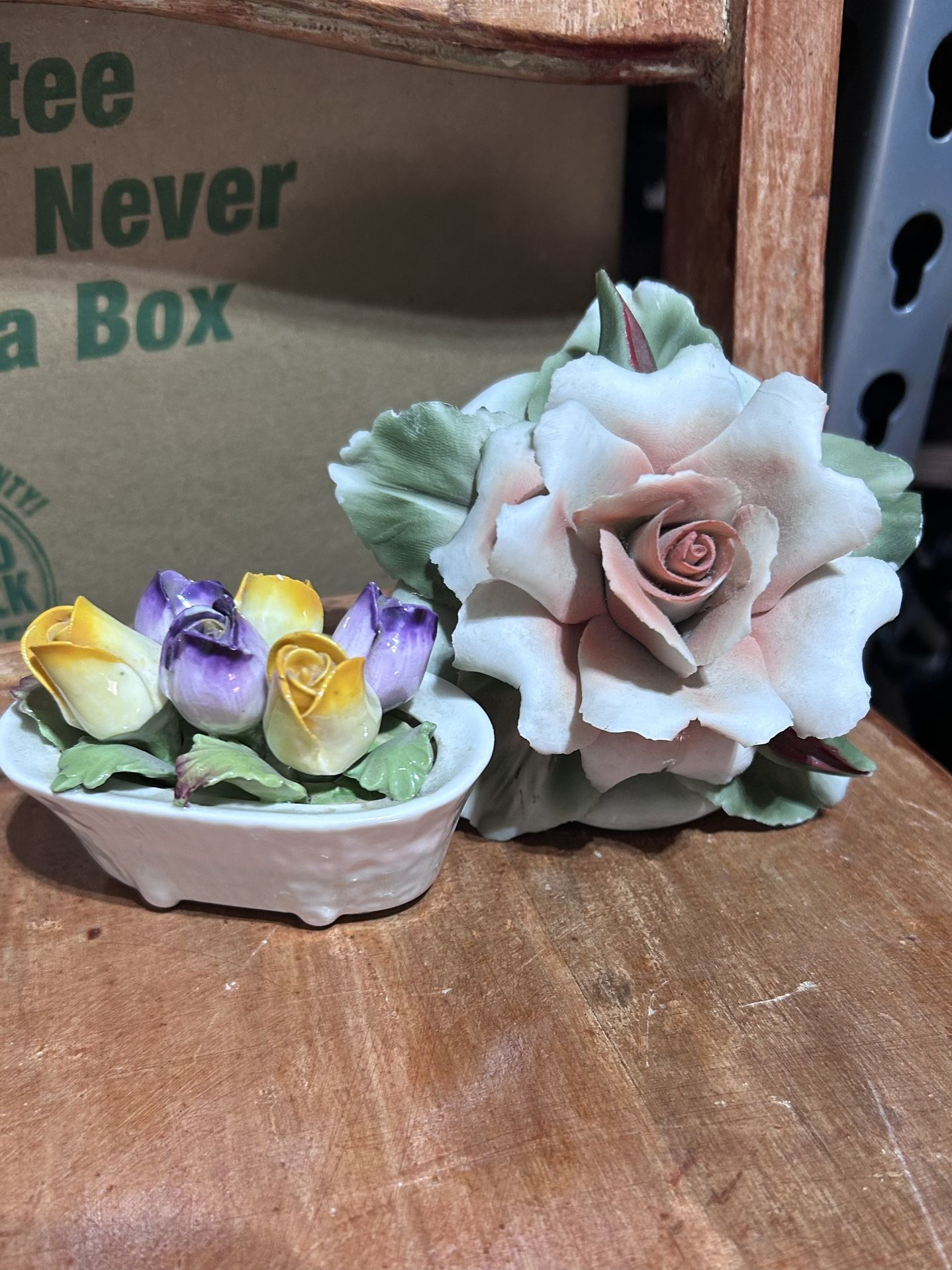 Hand Painted Capodimonte Porcelain Rose Flowers