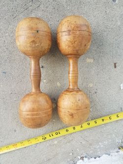 19th century wood dumbbells-a pair...