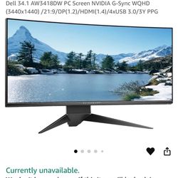 Alienware 34” Monitor. G-Sync 1440p QHD