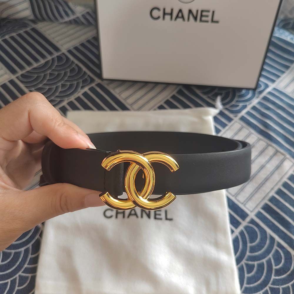 Black Leather Belt With Logo 