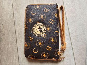 Beverly Hills Polo Club Black and Tan Wallet Wristlet With Gold Emblem