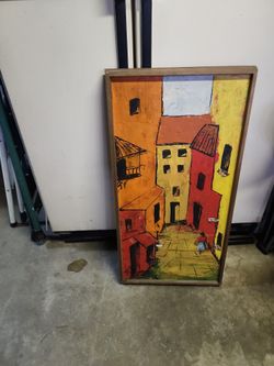 Framed Oil Painting Mediterranean Street Scene