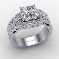 2 Carat center Stone Engagement Ring And Wedding Band Set 