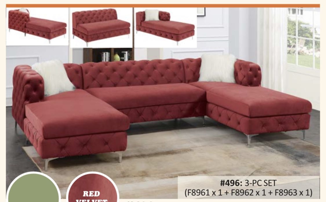New Red Velvet Sectional Couch/ Free Delivery