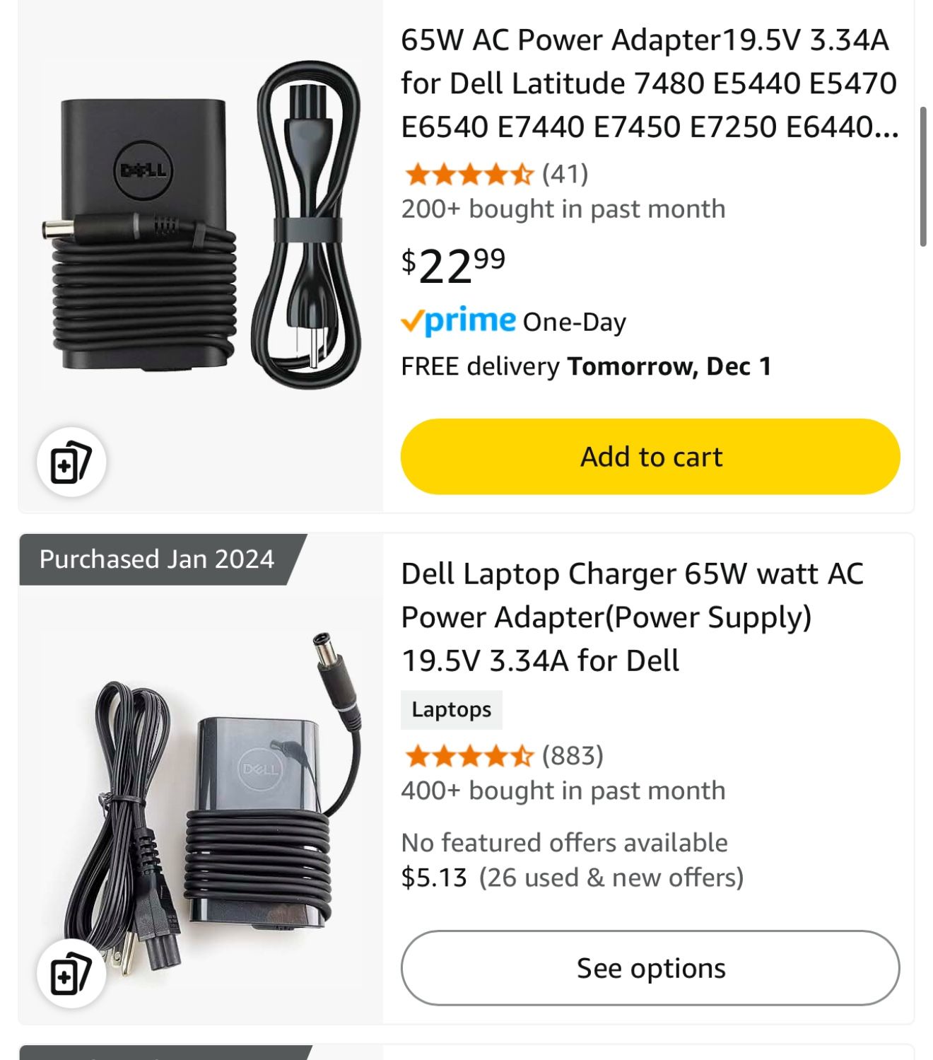 (5) included- Dell Laptop Charger 65W watt AC Power Adapter(Power Supply) 19.5V 3.34A