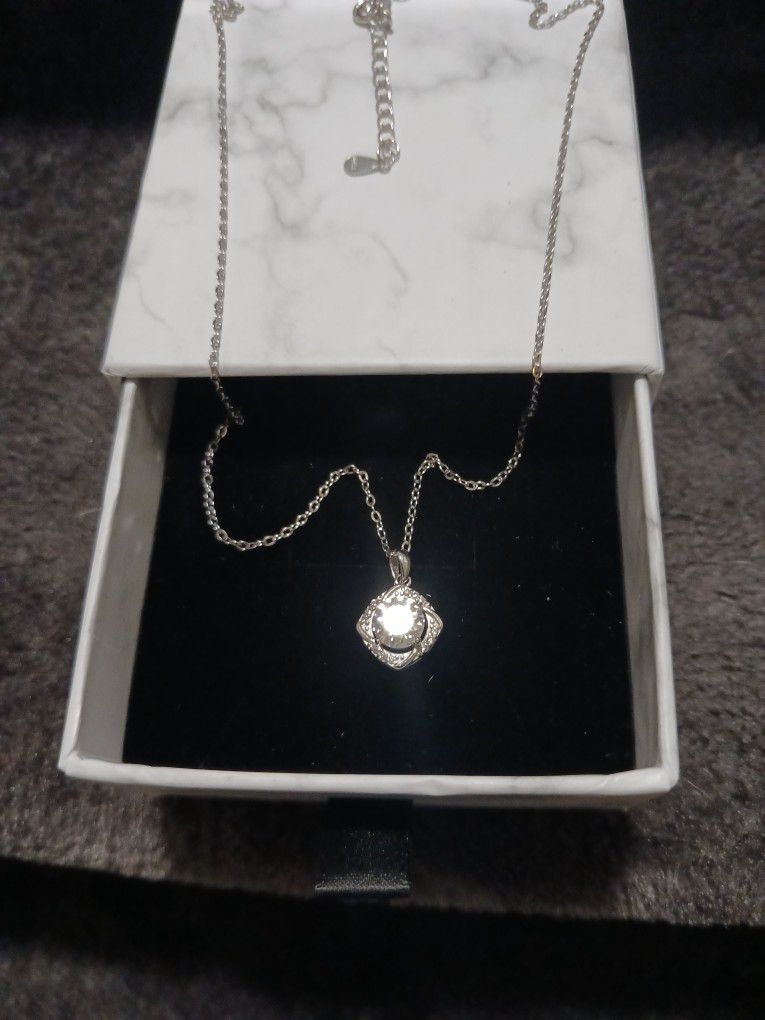 Sterling Silver Necklace With GORGEOUS MOISSANITE Charm