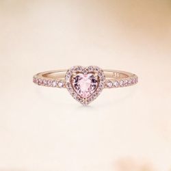 Pandora Pink Sparkling Elevated Heart Ring Size 7