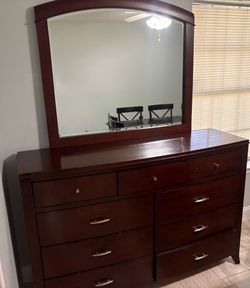 Dark Cherry Wood Dresser with Mirror