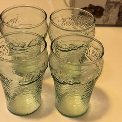 Vintage “Enjoy Coca Cola”  4" Tall green pebbled green glasses