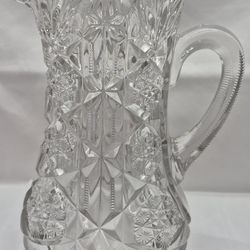 American Brilliant Cut Crystal Pitcher McKee Toltec 1900's