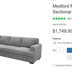 Medford 2-pc Grey Fabric Sectional 