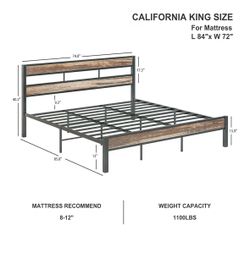 King bed metal Frame Rustic Brown