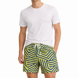 VOLVE Men’s Swim Trunks Medium Yellow Blue Geometric Pattern Beach Shorts 