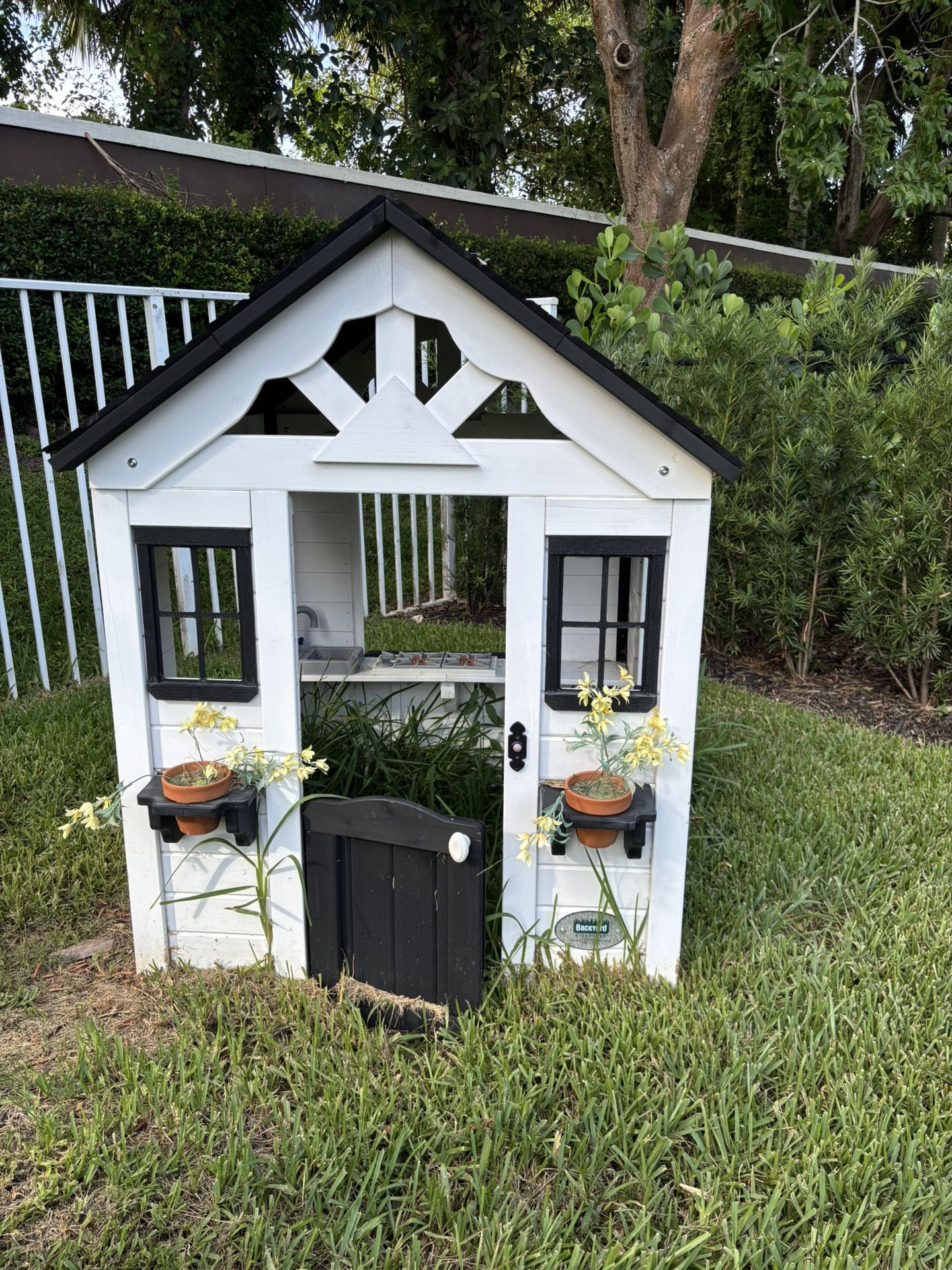 Backyard Black and White Wood Kids Playhouse