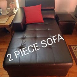 NEW Black Leather lounge chair With Under storage + Ottoman With storage & food tray 