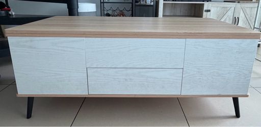 Lift-Top Convertible Coffee Table with Storage + 4 Stools- $80