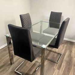 CHROME & GLASS TOP dining set w/ BLACK 🪑 