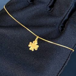 18k solid yellow gold Lucky charm clover leaf 7.5 inches bracelet