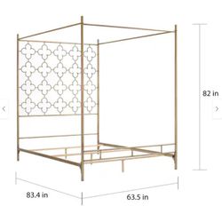Retro Glitz Brushed Gold Tone Quatrafoil Queen Canopy Bed
