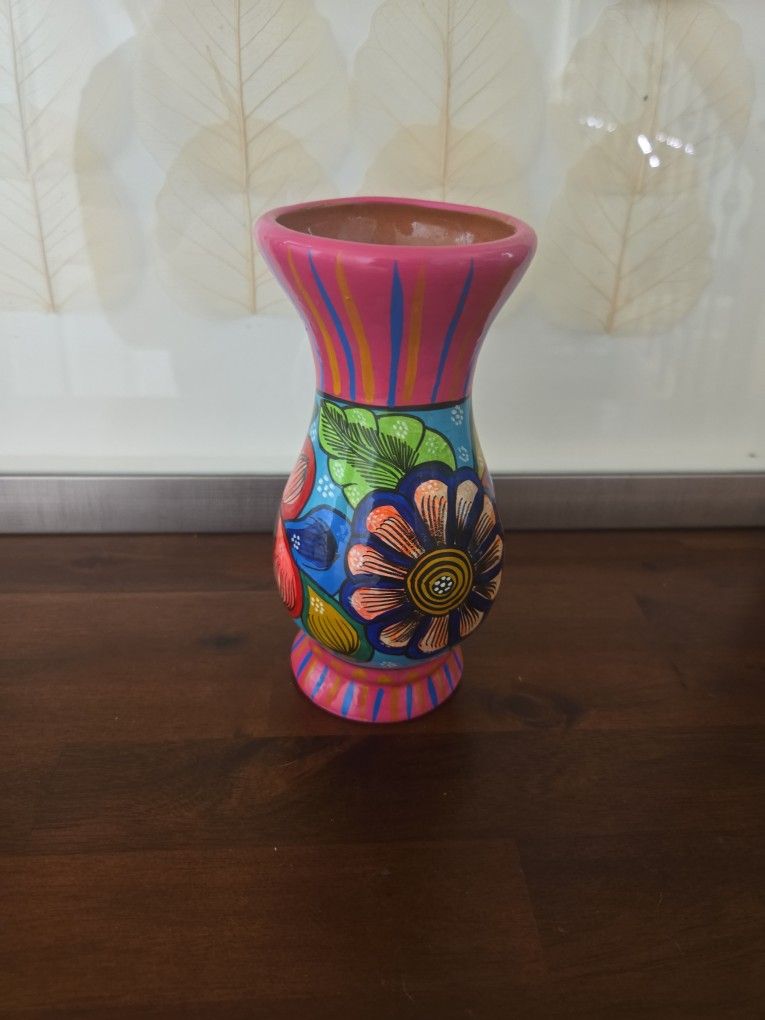 Hand-Painted Mexican Folk Art Vase – 6.5" Tall
