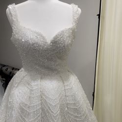 Beautiful Fully Beaded Wedding Ball Gown Comes With Long Beaded Veil 