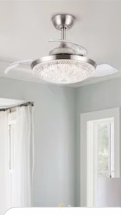 Parrot Uncle 36-in Satin Nickel with Clear Blades LED Fandelier Ceiling Fan 