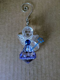 Angel Ornament Plastic Blue Purple Base Blue Center Stone Blue Wand