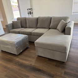 Brand new grey sectionals with free ottoman
