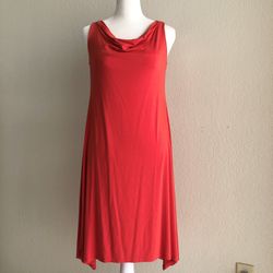Eileen Fisher Petite Cowl Neck Sleeveless Jersey Tangerine Knee Length Dress