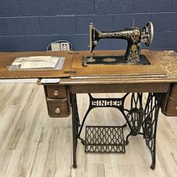 Antique Singer Treadle Sewing Machine Table With Original Purchase Paperwork 