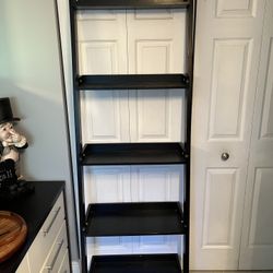 Black Wood 5 Shelf Leaning Ladder Bookcase