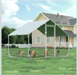 Metal Chicken Coop, 9.8x6.6 FT Walk-in Chicken Run Pen Poultry Cage, Water-Resistant & Anti-UV Cover, Large Chicken Coop for 6-8 Chickens