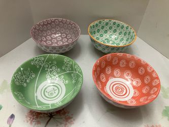 4 Ciroa Yume Rice Appetizer Bowl 4 5/8” Green Orange Lilac Designed Australia Excellent condition like new