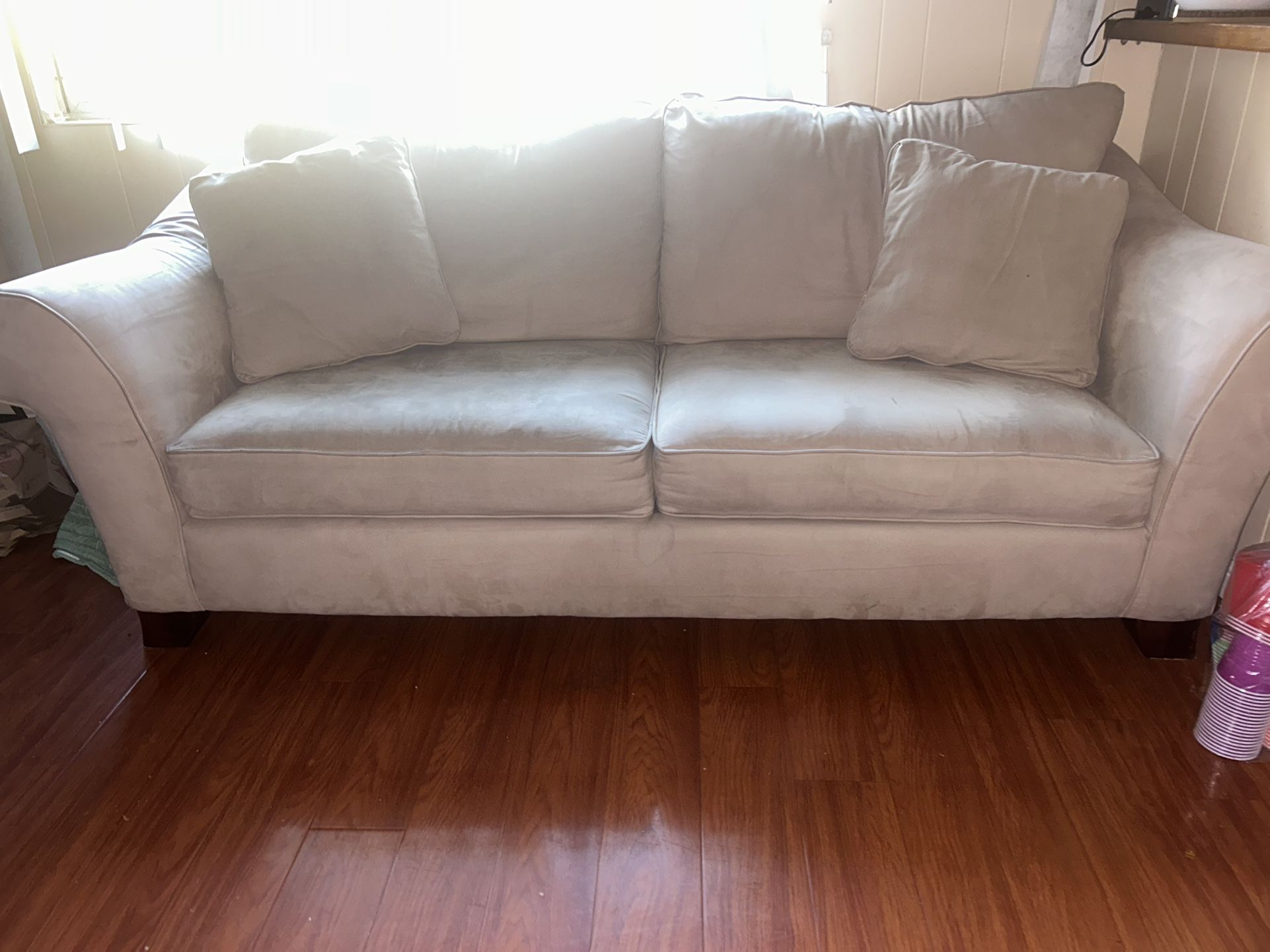 Suede 2 Seater Couch W/pillows