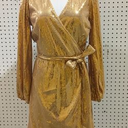 Inc International Concepts Women's Long-Sleeve Gold Sequin Wrap Dress,  Size S  