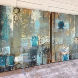 Diptych Art in Blues & Greys