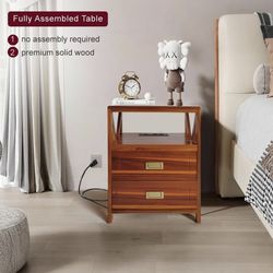 Assembled Nightstand with Charging Station, No Assembly End Table with USB Ports and Outlets