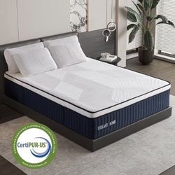 Full Mattress, 14Inch Medium Plush Euro Top Memory Foam Hybrid Mattress, Edge Support & Pressure Relief Individual Pocket Springs Full Size Mattresses