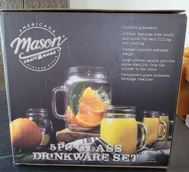 5PC GLASS DRINKWARE SETS Mason CRAFT&MORE NEW!