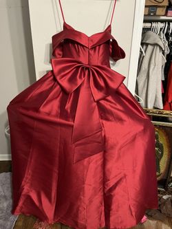 Red puffy dress with bow