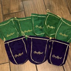 Crown Royal (5) Green and (3) Purple Velvet Bags set of 8