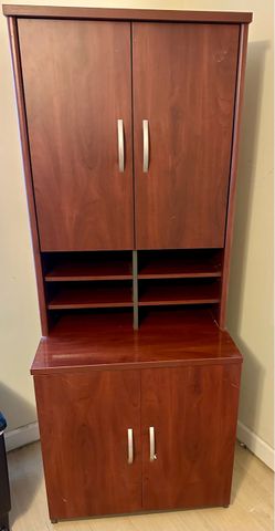 One piece Cherry Wood Office Storage Cabinet with Hutch