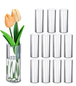 Clear Ribbed Glass Cylinder Vases Set of 11