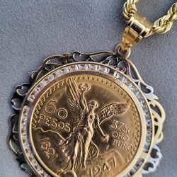 22k Centenario With 14k Bezel And 14k Gold Chain