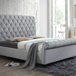Kate Gray Upholstered King Sleigh Platform Bed

