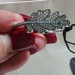Pandora Authentic Brand New Sterling Silver Sparkling Large Oak Leaf Double Ring Size 7