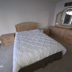 Queen Size Stand Furniture Headboard.  Included Mattress Box Spring And Metal Frame 