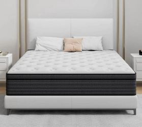 Queen Size Mattress 10 Inch Firm Queen Mattress In A Box, Hybrid Mattresses With Gel Memory Foam & Independent Pocket Springs,