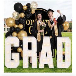 3FT Tall Marquee Letters Grad LED Letter Sign Party Supplies, Large DIY Pre-Cut Foam Board Kit Decor for Kindergarten Preschool High School College Pr